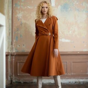 Rainsisters Fit and Flare Trench Coat in Caramel Fields